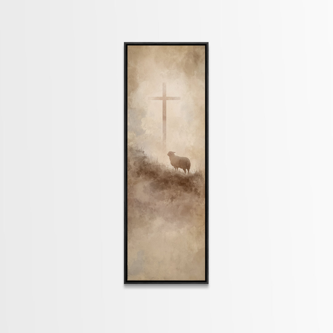 Cross On The Hill – Framed Canvas Print – Narrow Art – Christian Wall Art – Christian Art Print – Moody Christian Art – Jesus Painting – Ch
