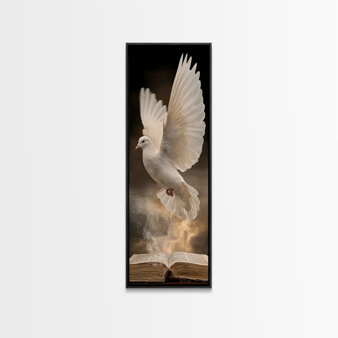Living Word Dove – Framed Canvas Print – Tall Narrow Wall Art – Christian Art Canvas – Christian Wall Art – Christian Painting – Christmas
