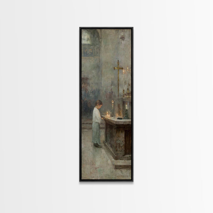 Sacred Candle – Framed Canvas Print, Christian Painting, Christian Wall Art, Vintage Christian Art, Tall Narrow Wall Art, Christian Art Can