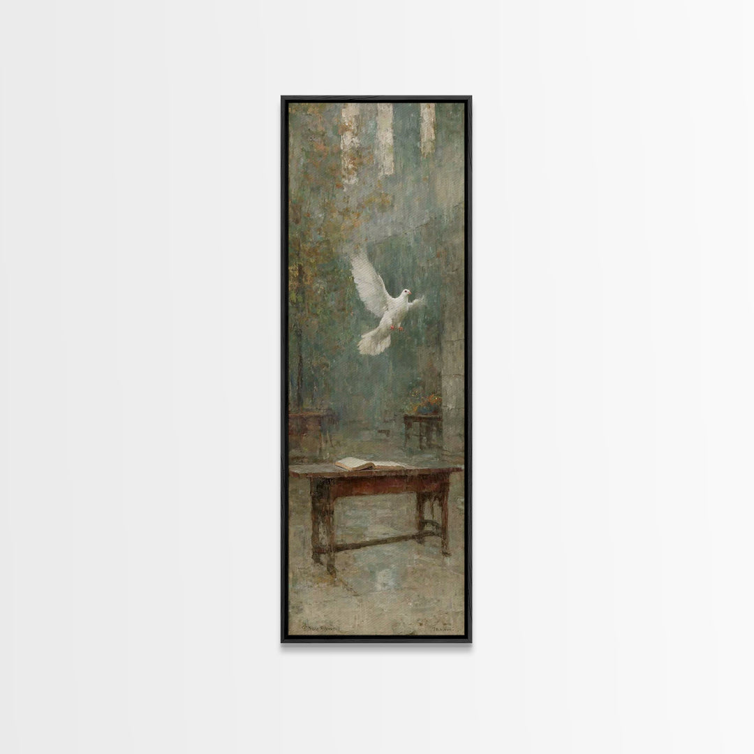 Sanctuary Light Dove – Framed Canvas Print – Narrow Art – Christian Wall Art – Christian Art Work – Vintage Christian Art – Christian Chris