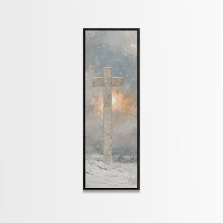 Snowfall Of Grace – Framed Canvas Print – Narrow Art – Christian Wall Art – Christian Painting – Christian Art Canvas – Christian Christmas