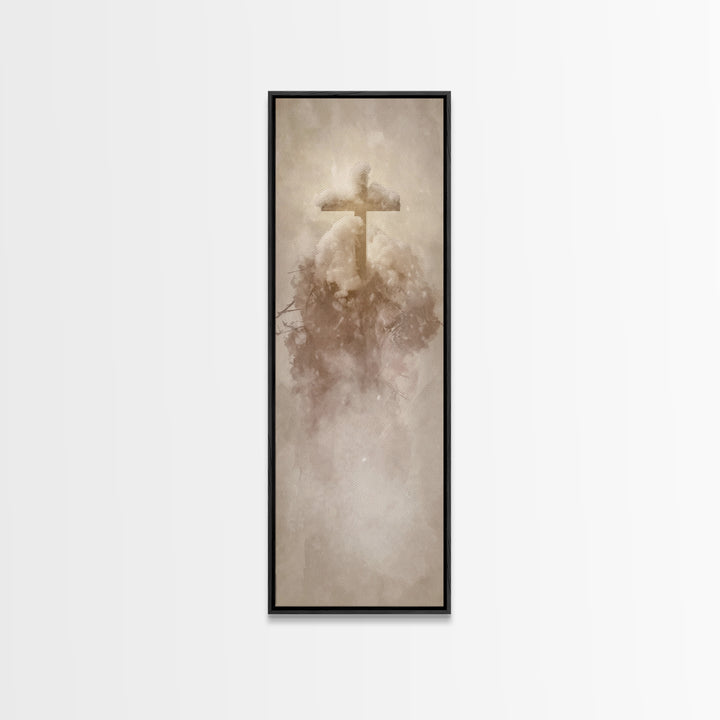 Frosted Cross Peace – Framed Canvas Print – Tall Narrow Wall Art – Christian Art Canvas – Christian Wall Art – Christian Painting – Christm