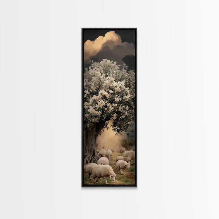 Heavenly Pastures – Framed Canvas Print – Tall Narrow Wall Art – Jesus Painting – Christian Wall Art – Christian Art Canvas