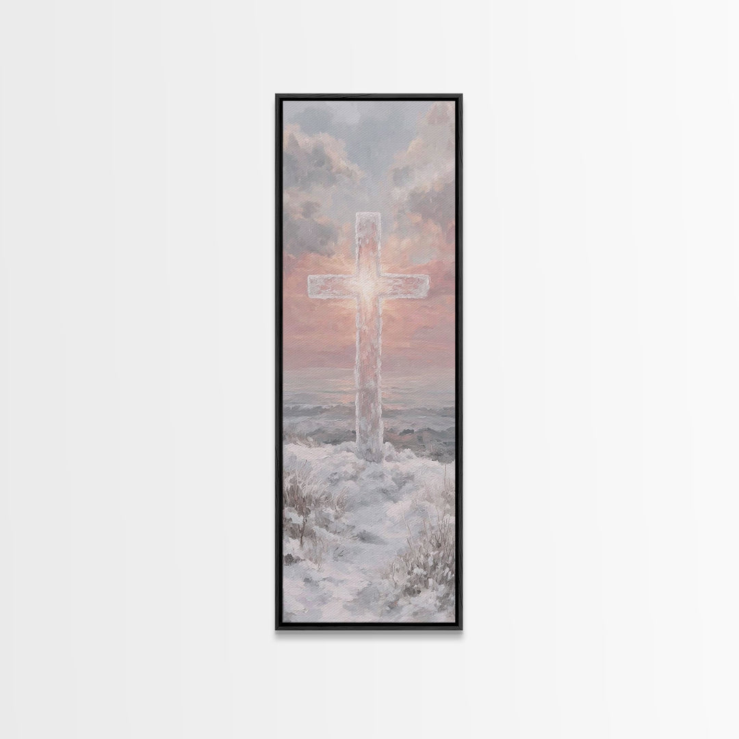 Rising Light Cross – Framed Canvas Print – Skinny Art – Christian Art Canvas – Christian Wall Art – Christian Painting – Christian Christma