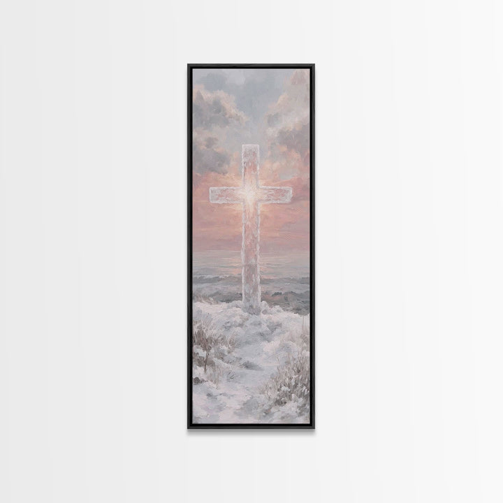 Rising Light Cross – Framed Canvas Print – Skinny Art – Christian Art Canvas – Christian Wall Art – Christian Painting – Christian Christma