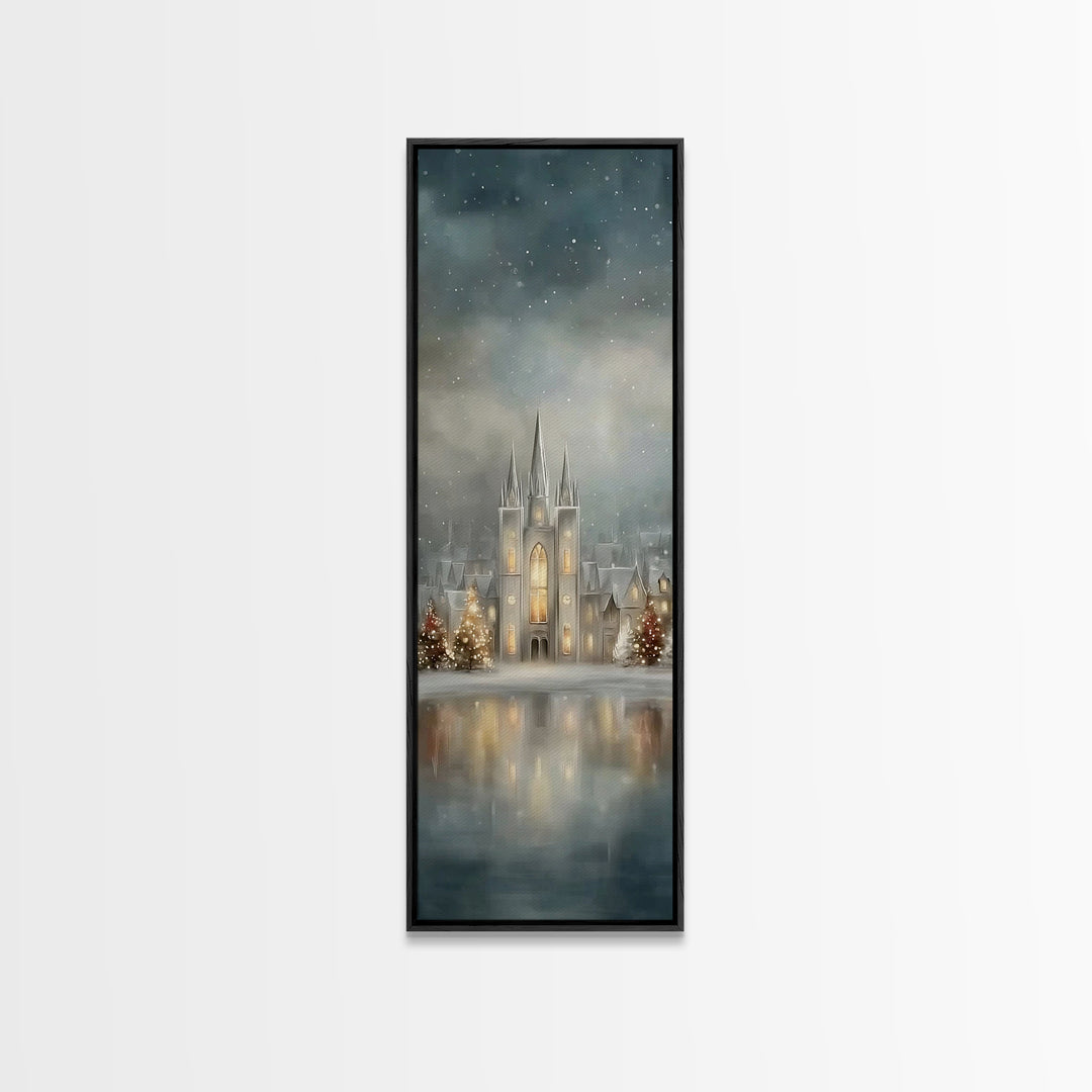 Starry Temple Night - Framed Canvas Print - Christian Art Canvas - Narrow Art - Christian Christmas Decor - Moody Christmas Art - Christian