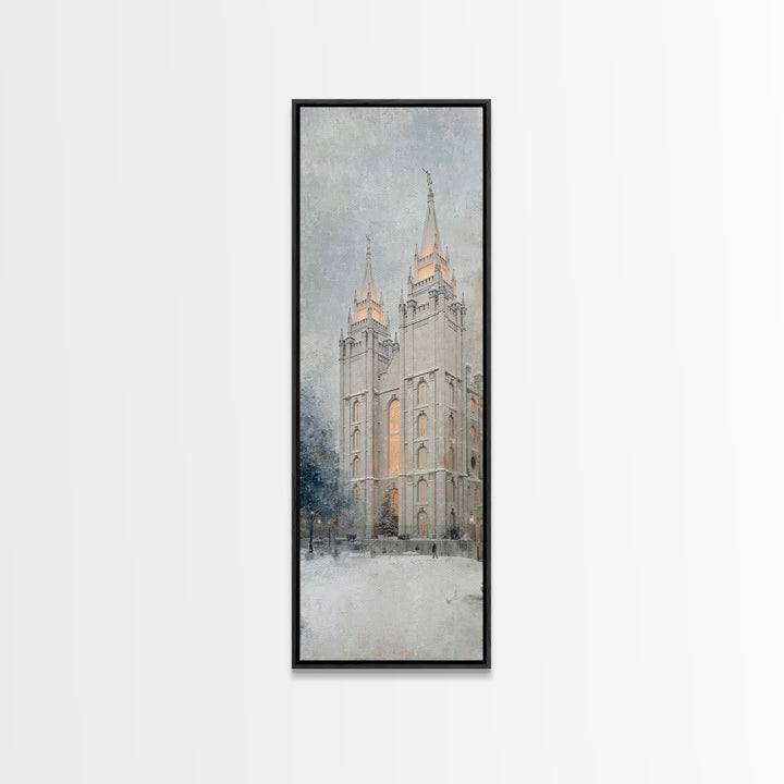 Winter Temple Towers - Framed Canvas Print - Christian Christmas Art - Narrow Art - Christian Art Prints - Modern Christian Painting - Chri