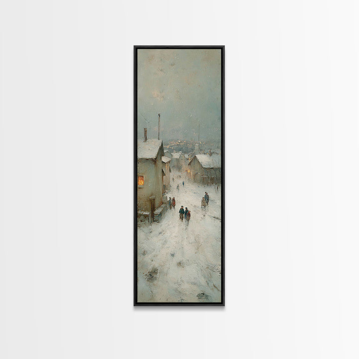 Snowy Village Path - Framed Canvas Print - Christian Wall Art - Skinny Art - Christmas Art Prints - Christian Art Canvas - Vintage Christma