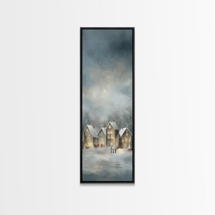 Snowfall Village Peace – Framed Canvas Print – Christian Wall Art – Christmas Art – Narrow Art – Christian Art Canvas – Christian Christmas