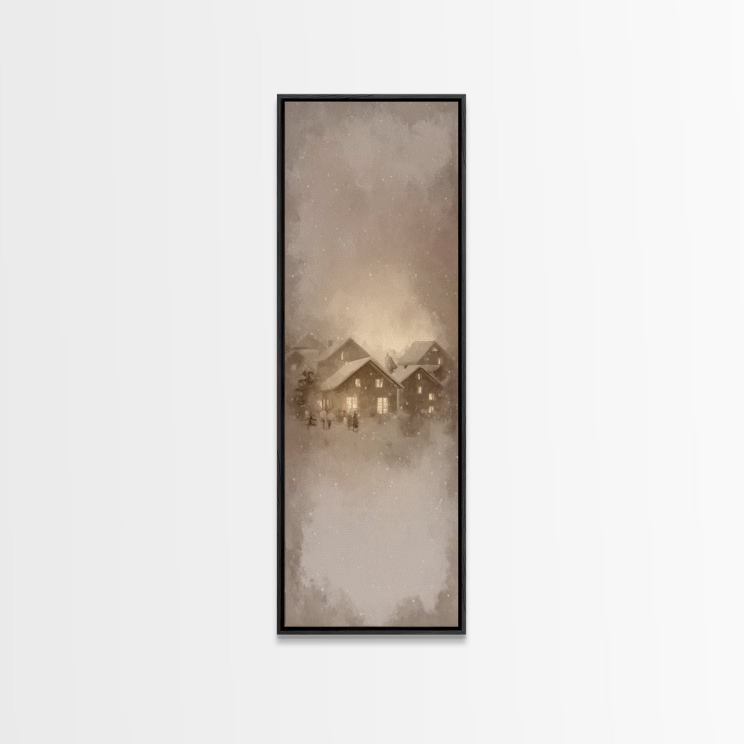 Gathered Hearth Light | Framed Canvas Print | Christmas Wall Art | Christian Art Canvas | Tall Skinny Art Print | Christian Christmas Art |