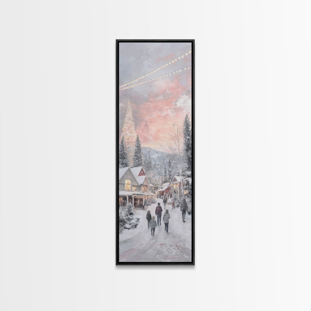 Evening Noel Stroll, Framed Canvas Print, Christmas Art Prints, Christian Wall Art, Skinny Art, Christian Christmas Decor, Christian Art Ca