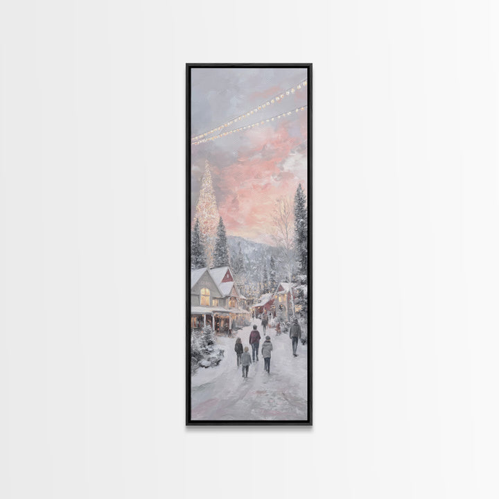 Evening Noel Stroll, Framed Canvas Print, Christmas Art Prints, Christian Wall Art, Skinny Art, Christian Christmas Decor, Christian Art Ca