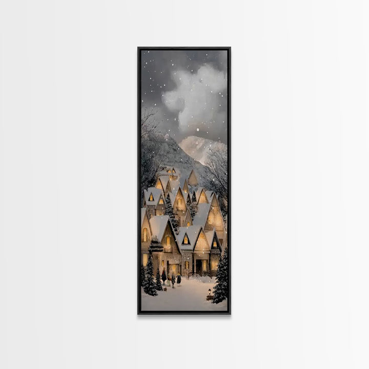 Winter Cottage Harmony – Framed Canvas Print – Christian Christmas Art – Tall Narrow Wall Art – Christian Art Work – Christmas Wall Art – C