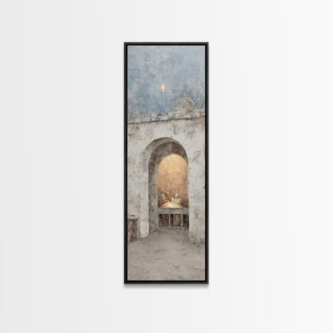 Divine Birth Star – Framed Canvas Print – Christian Wall Art – Christian Christmas Art – Christian Art Canvas – Tall Narrow Wall Art