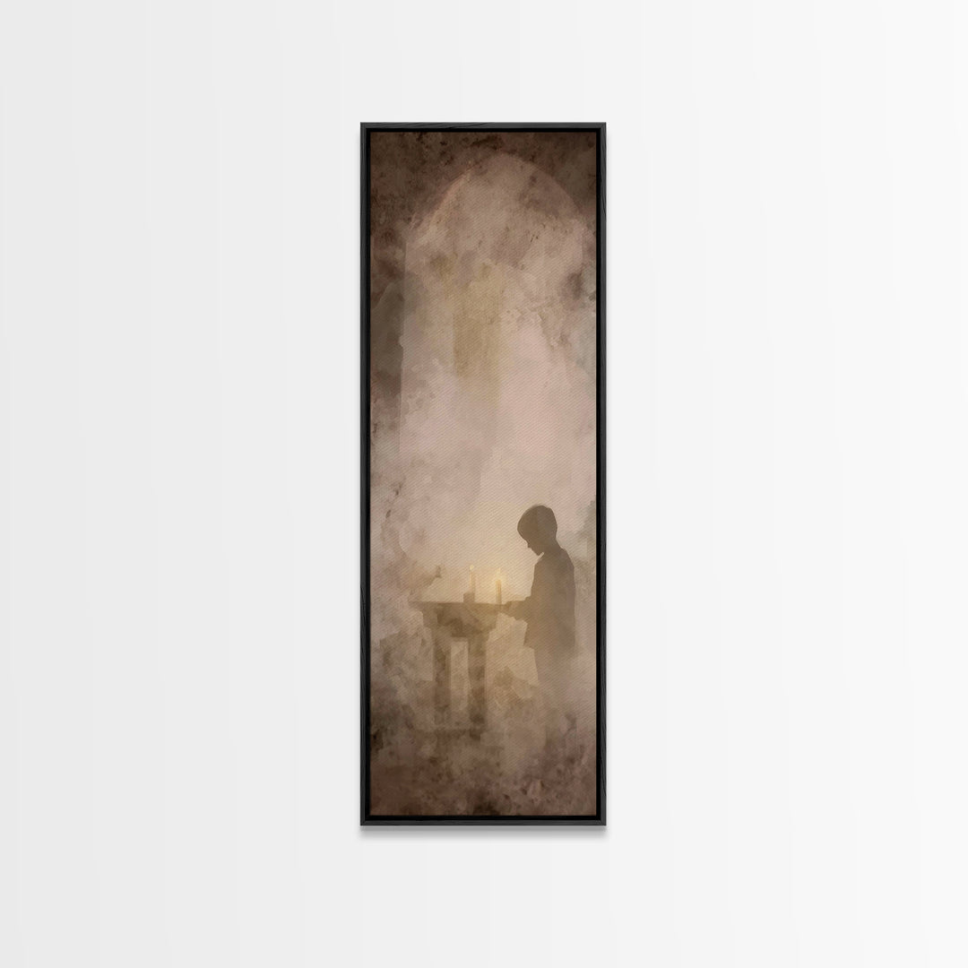 Quiet Devotion – Framed Canvas Print, Christian Art Canvas, Christian Wall Art, Narrow Art, Subtle Christian Art, Christian Painting