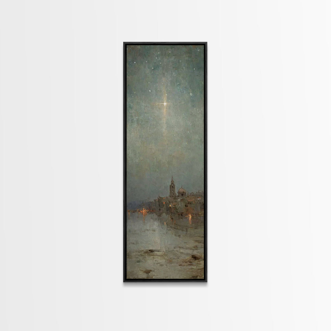 City Of Peace – Framed Canvas Print – Tall Skinny Art Print – Christian Art Print – Vintage Christmas Art – Christian Wall Art – Christmas