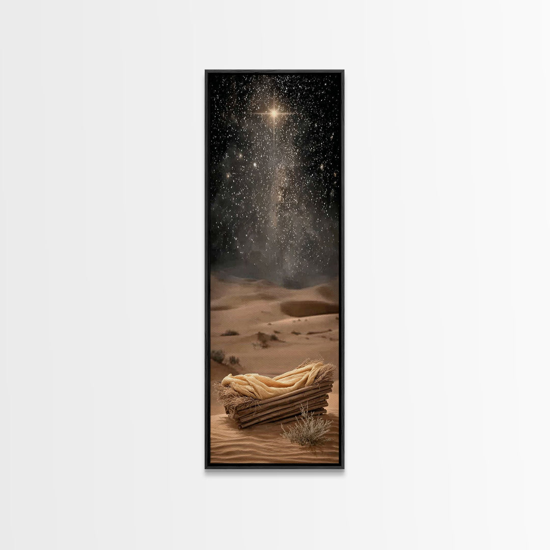 Holy Night Manger, Framed Canvas Print, Skinny Art, Christian Christmas Art, Christian Art Canvas, Christian Wall Art, Jesus Art, Christian