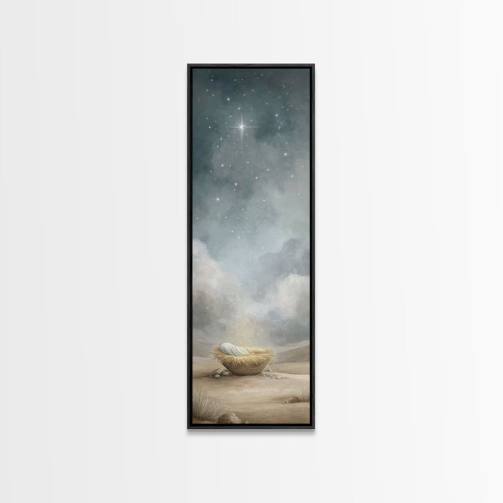 Holy Manger Star – Framed Canvas Print – Tall Narrow Wall Art – Christian Christmas Art – Christian Art Canvas – Jesus Painting – Christian