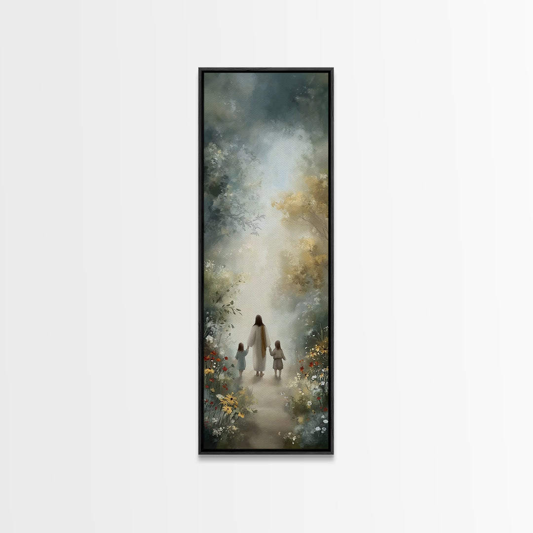 Garden Path Grace | Framed Canvas Print | Narrow Art | Christian Art | Jesus Art Print | Christian Wall Art | Christian Painting