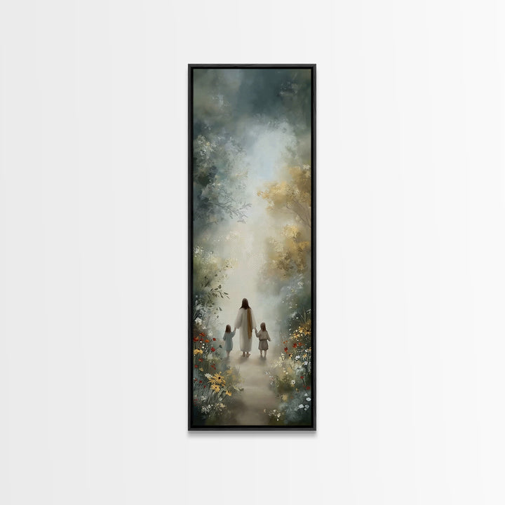 Garden Path Grace | Framed Canvas Print | Narrow Art | Christian Art | Jesus Art Print | Christian Wall Art | Christian Painting