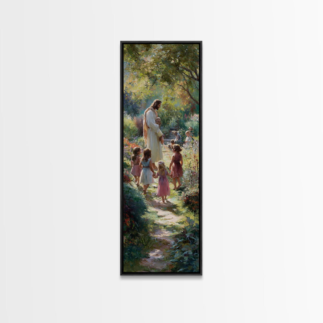 Teach The Children | Framed Canvas Print | Tall Skinny Art Print | Christian Art | Jesus Painting | Christian Art Canvas | Christian Wall A