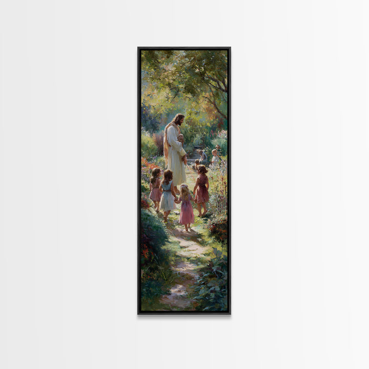 Teach The Children | Framed Canvas Print | Tall Skinny Art Print | Christian Art | Jesus Painting | Christian Art Canvas | Christian Wall A