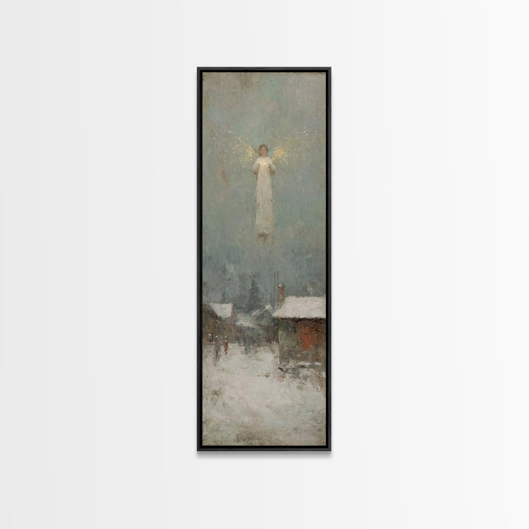 Winter Angel – Framed Canvas Print, Christmas Wall Art, Christian Christmas Art, Christian Art Canvas, Tall Narrow Wall Art, Christmas Art