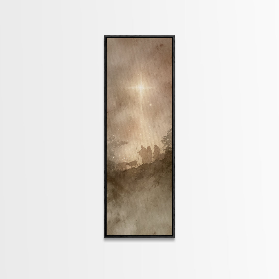 The Guiding Star – Framed Canvas Print – Narrow Art – Christian Wall Art – Christmas Art – Jesus Painting – Christian Decor