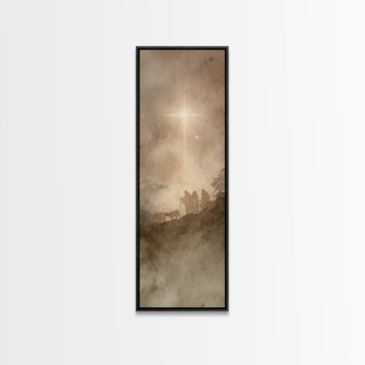 The Guiding Star – Framed Canvas Print – Narrow Art – Christian Wall Art – Christmas Art – Jesus Painting – Christian Decor