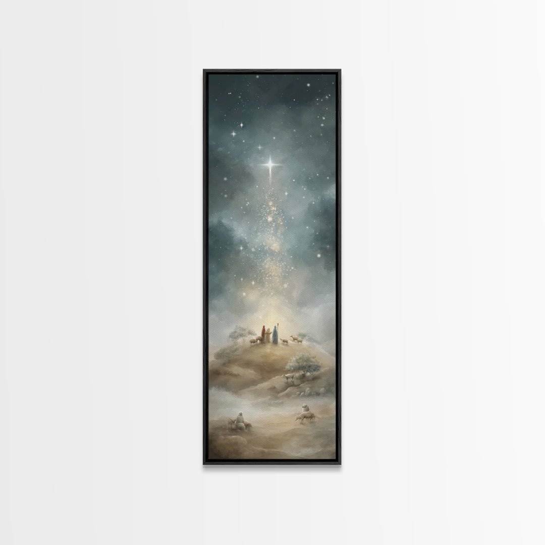 Star Over Bethlehem, Framed Canvas Print, Narrow Art, Christian Art Canvas, Christmas Art Work, Christian Painting