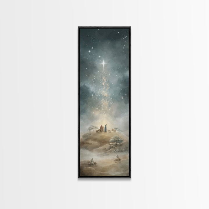 Star Over Bethlehem, Framed Canvas Print, Narrow Art, Christian Art Canvas, Christmas Art Work, Christian Painting