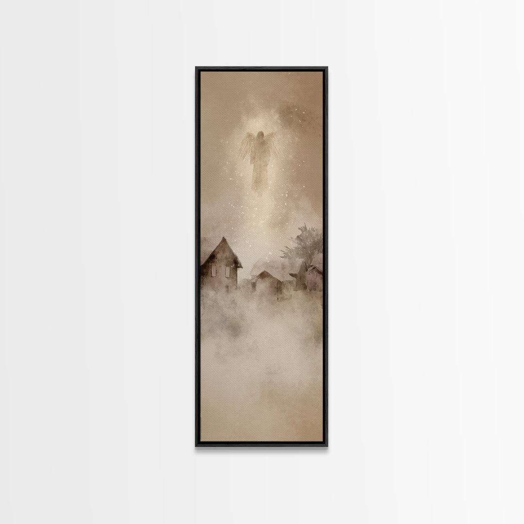 Holy Watcher – Framed Canvas Print – Christian Christmas Art – Christmas Wall Art – Narrow Art – Christian Art Canvas – Moody Christmas Art