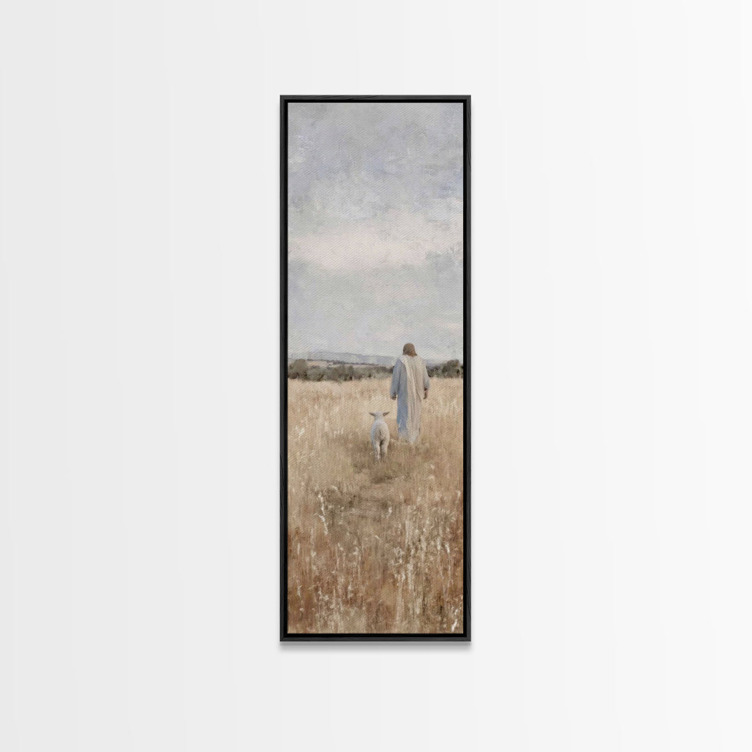 Shepherd’s Peace Path – Framed Canvas Print – Narrow Art – Christian Art Print – Christmas Wall Art – Jesus Painting
