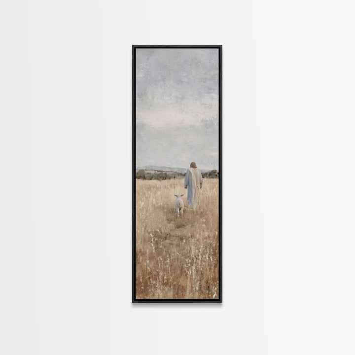 Shepherd’s Peace Path – Framed Canvas Print – Narrow Art – Christian Art Print – Christmas Wall Art – Jesus Painting