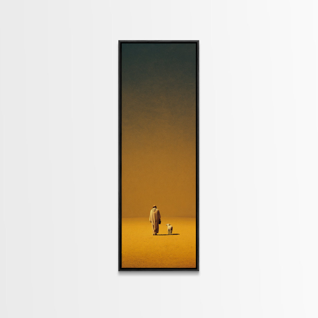 Golden Shepherd Path | Framed Canvas Print | Narrow Art | Christian Art Work | Jesus Painting | Christian Wall Art | Subtle Christian Art