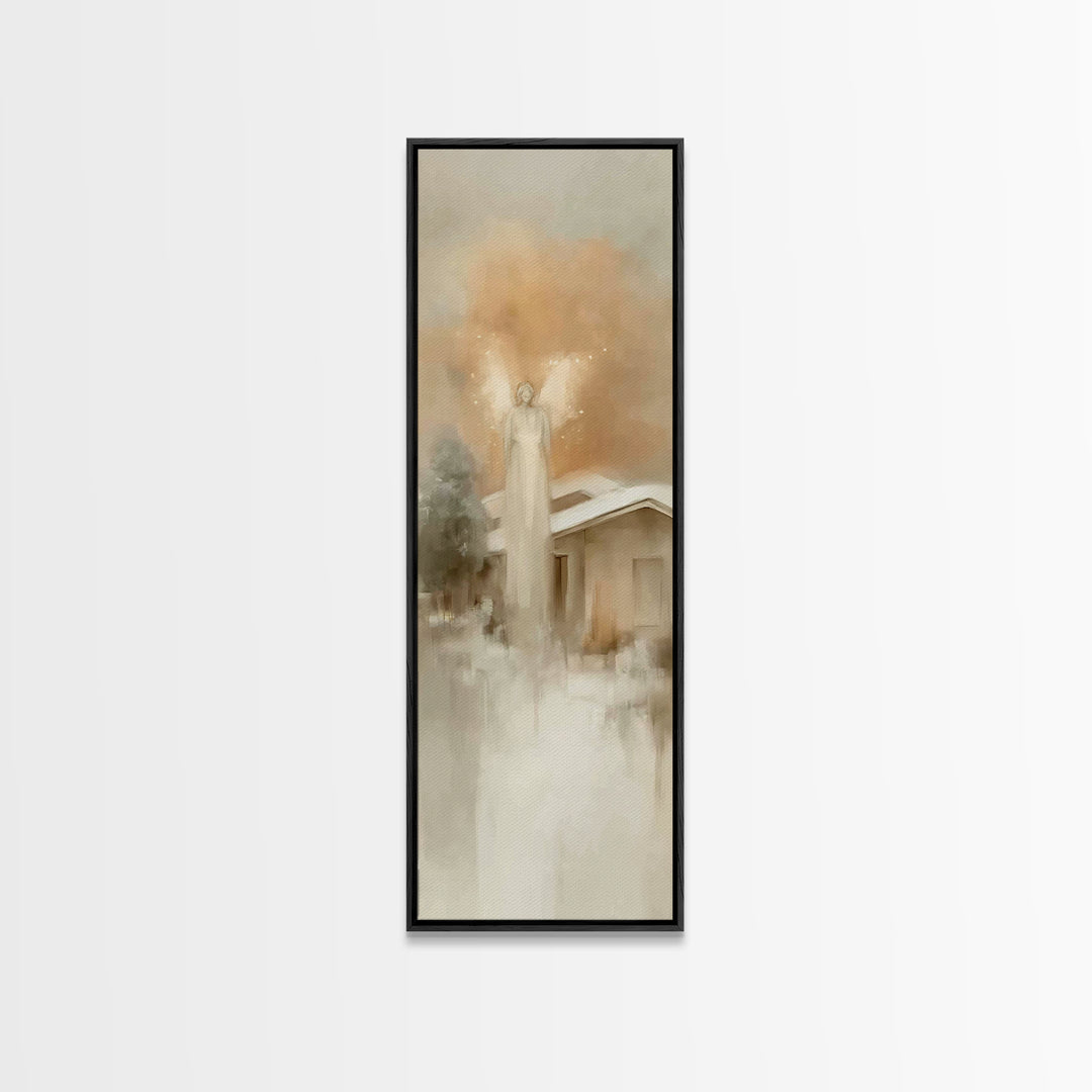 Angel Above Home – Framed Canvas Print, Christian Art Canvas, Christian Wall Art, Skinny Art, Christian Christmas Art, Subtle Christian Art
