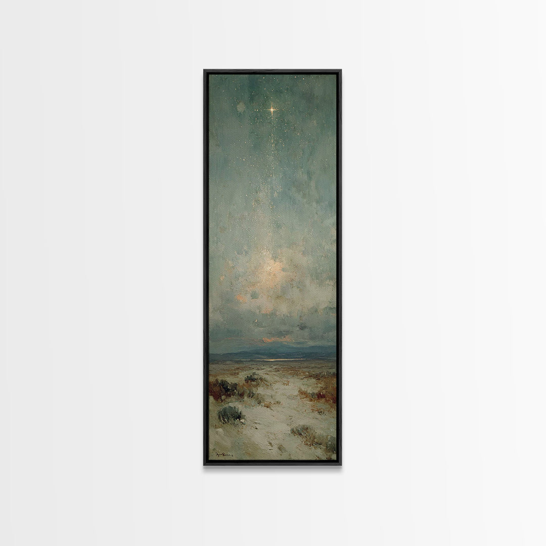 Starry Night Path – Framed Canvas Print – Narrow Art – Christian Wall Art – Christmas Art – Christian Art Canvas – Christian Christmas Deco