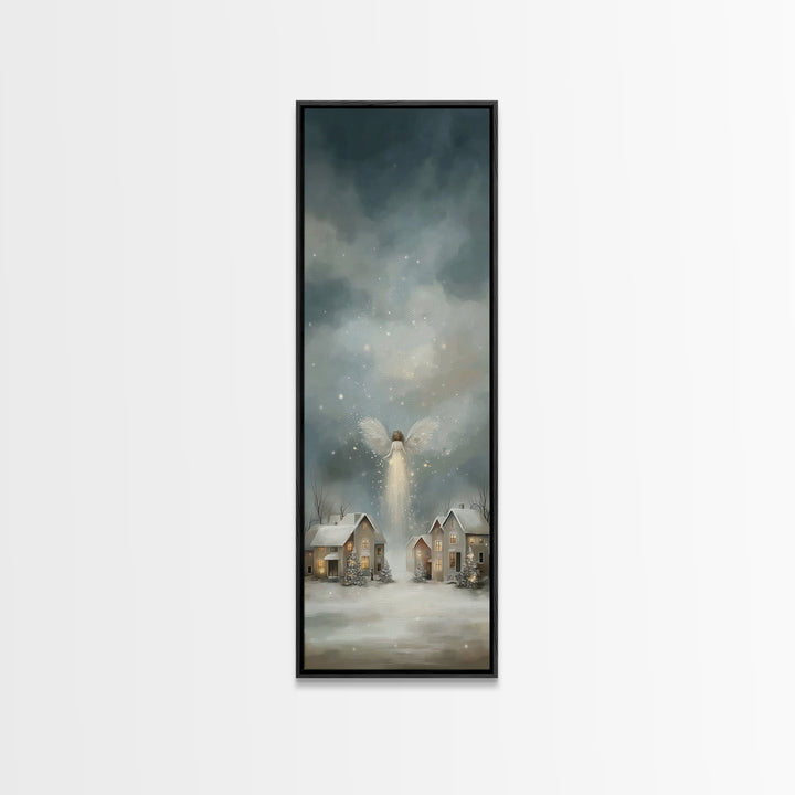 Heavenly Arrival – Framed Canvas Print – Christmas Wall Art – Christian Christmas Art – Tall Narrow Wall Art – Christian Art Canvas – Winte