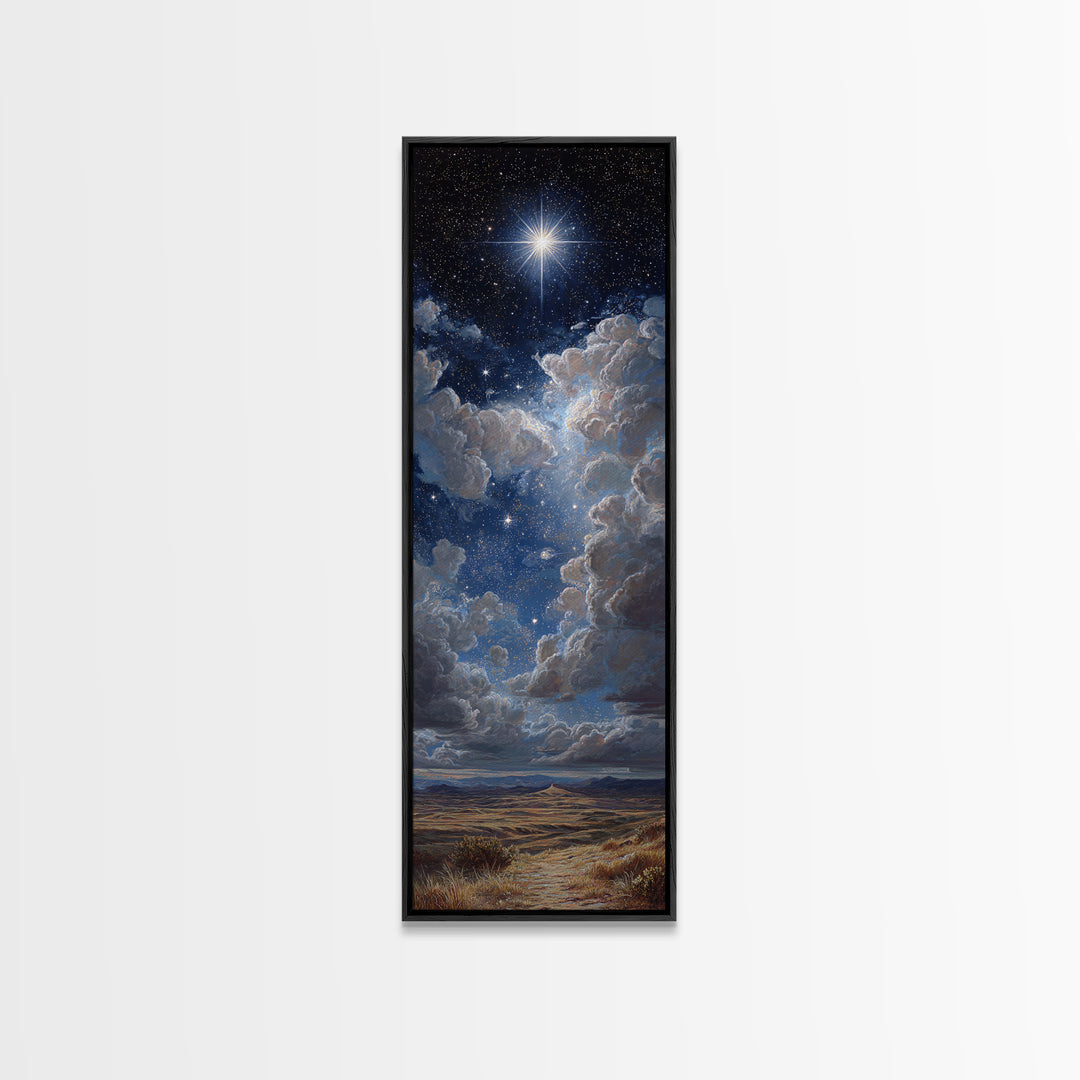 The Guiding Star – Framed Canvas Print – Christian Wall Art – Christian Art Canvas – Christmas Art – Narrow Art – Jesus Painting