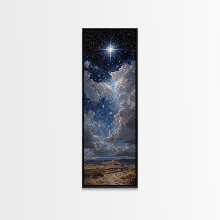 The Guiding Star – Framed Canvas Print – Christian Wall Art – Christian Art Canvas – Christmas Art – Narrow Art – Jesus Painting