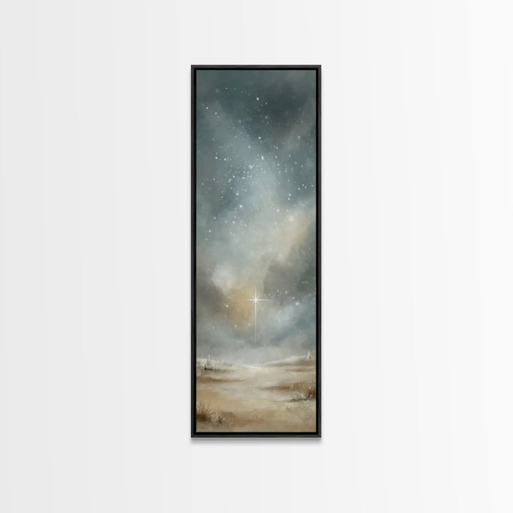 Heavenly Night Glow | Framed Canvas Print | Christian Art Canvas | Christian Christmas Art | Tall Narrow Wall Art | Christian Painting | Ch