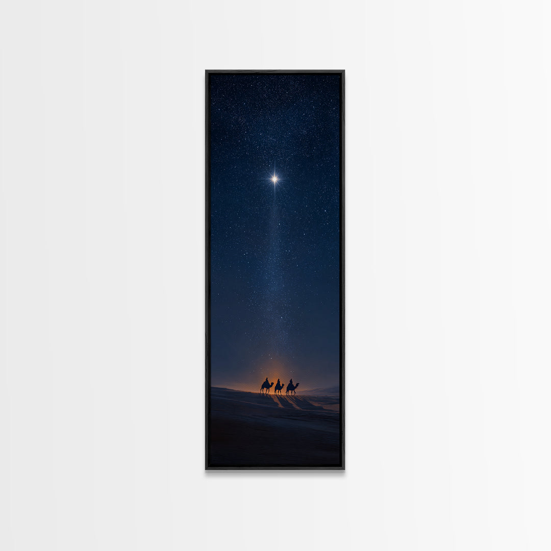 Midnight Kings Journey | Framed Canvas Print | Christmas Wall Art | Christian Art Canvas | Tall Skinny Art Print | Christian Christmas Art