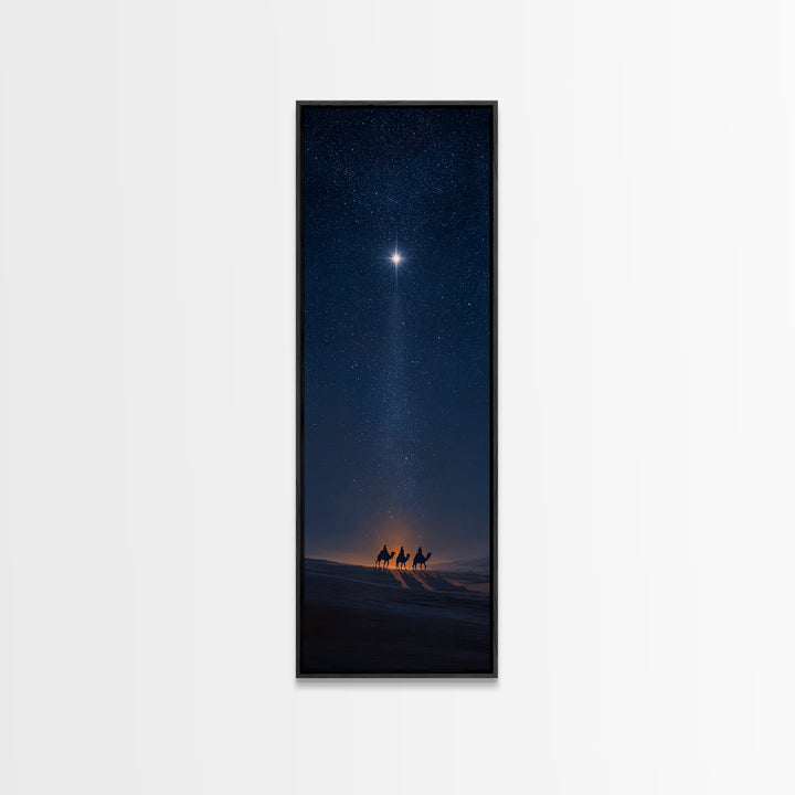Midnight Kings Journey | Framed Canvas Print | Christmas Wall Art | Christian Art Canvas | Tall Skinny Art Print | Christian Christmas Art