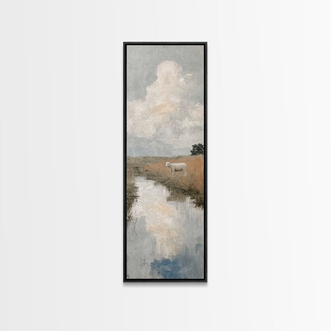 Quiet Field Sheep – Framed Canvas Print – Christian Art Canvas – Christian Wall Art – Tall Narrow Wall Art – Christian Art Print – Subtle C