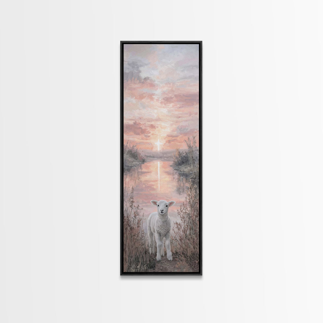 Dawn Cross Reflection, Framed Canvas Print, Christian Wall Art, Christian Art Canvas, Tall Skinny Art Print, Christian Christmas Art, Chris