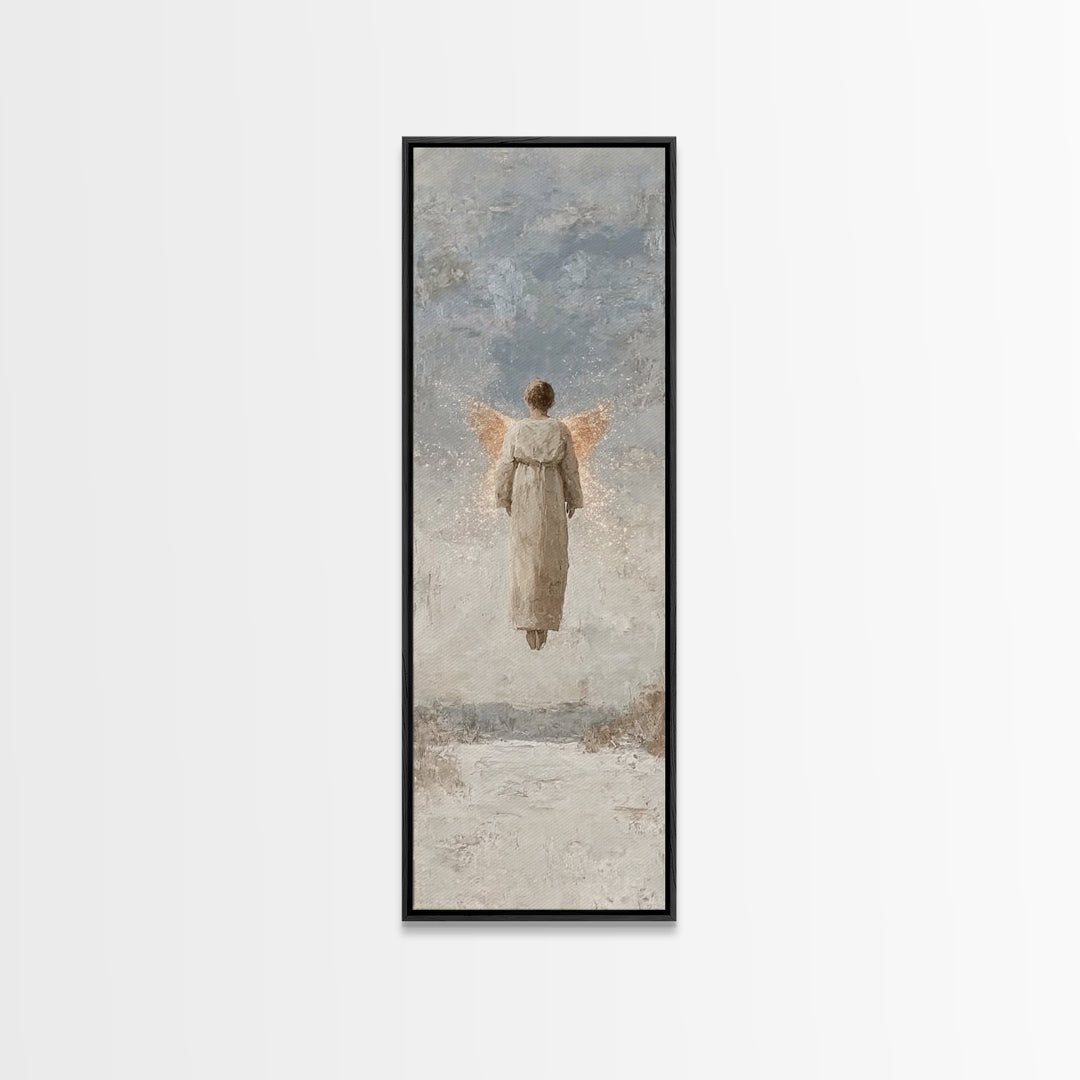 Angel Of Light | Framed Canvas Print | Christian Art Canvas | Minimalist Christian Art | Christmas Wall Art | Skinny Art