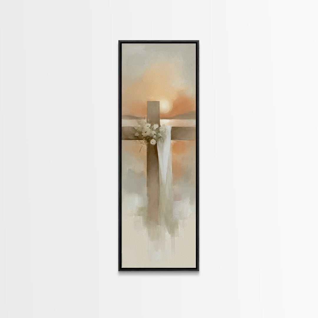Cross Of Morning – Framed Canvas Print – Christian Art Canvas – Christian Wall Art – Narrow Art – Christian Art Print – Christian Decoratio