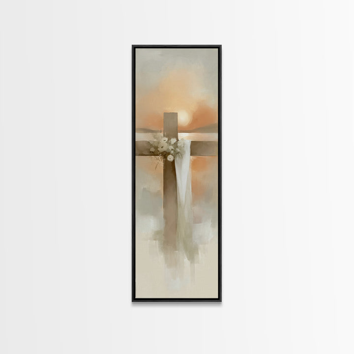 Cross Of Morning – Framed Canvas Print – Christian Art Canvas – Christian Wall Art – Narrow Art – Christian Art Print – Christian Decoratio