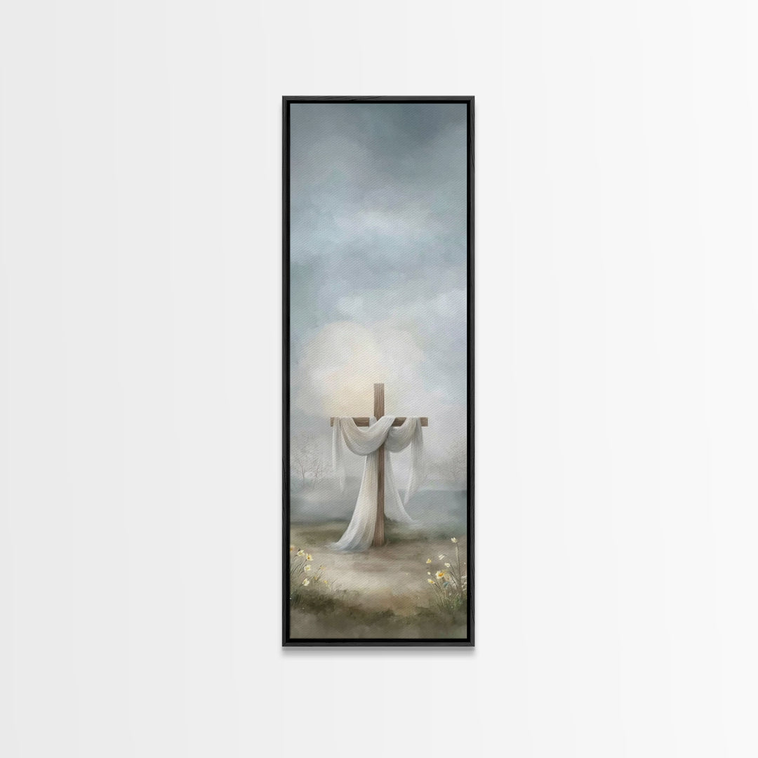 Hope Beyond The Hills, Framed Canvas Print, Narrow Art, Christian Wall Art, Christian Art Print, Christmas Art, Jesus Painting