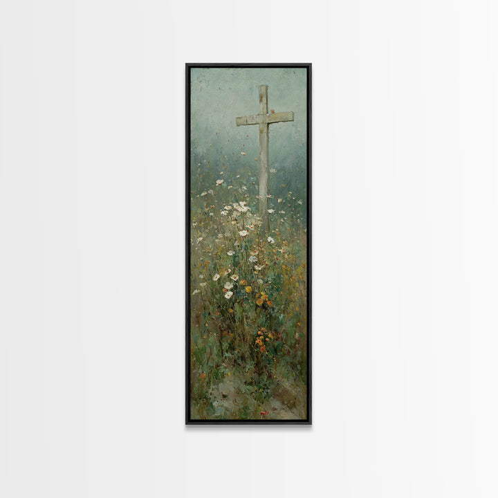 Bloom Of Redemption, Framed Canvas Print, Narrow Art, Christian Art Print, Christian Wall Art, Jesus Painting, Christian Christmas Art